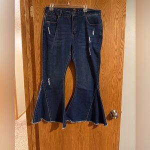 L&B Women's Distressed Flared Denim Capris
